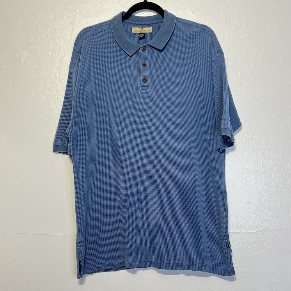 Tommy Bahama Men's Medium Blue Silk Blend w/ Marlin Logo Short Sleeve Polo Shirt